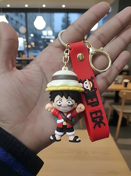 Monkey D. Luffy Anime Keychain – One Piece Inspired Soft Rubber Keyring with Strap